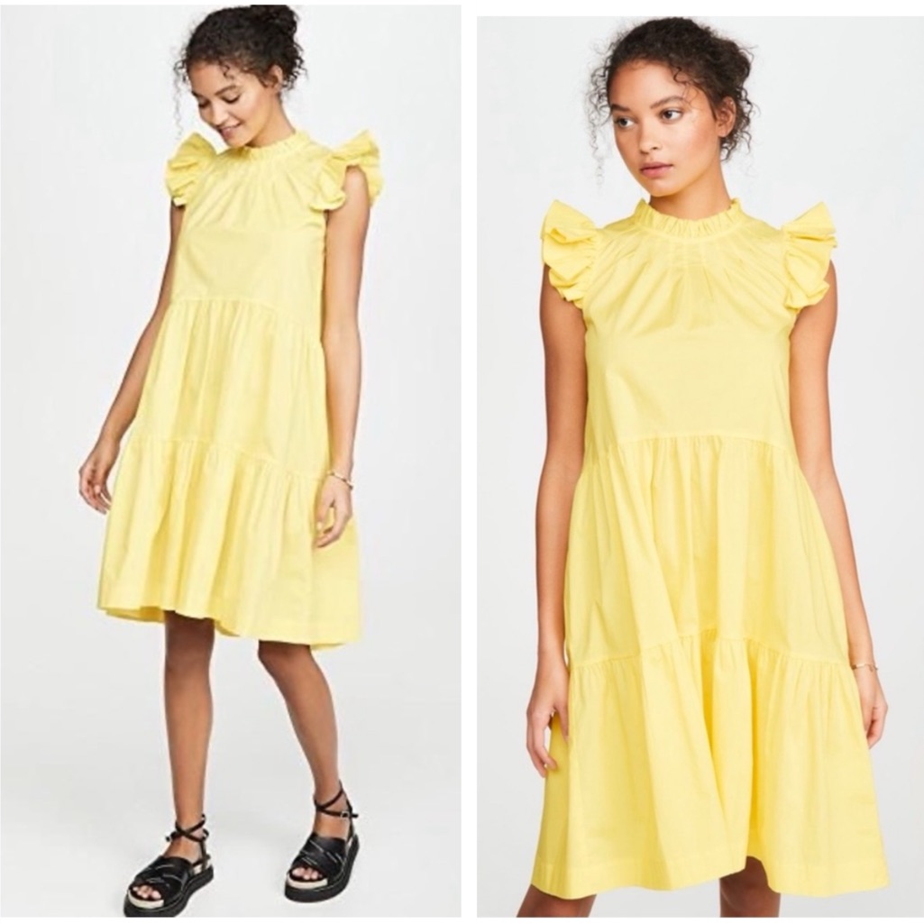 Sea Ny Tabitha Tiered Babydoll Dress Size 6 Yellow Ramie Cotton. L4